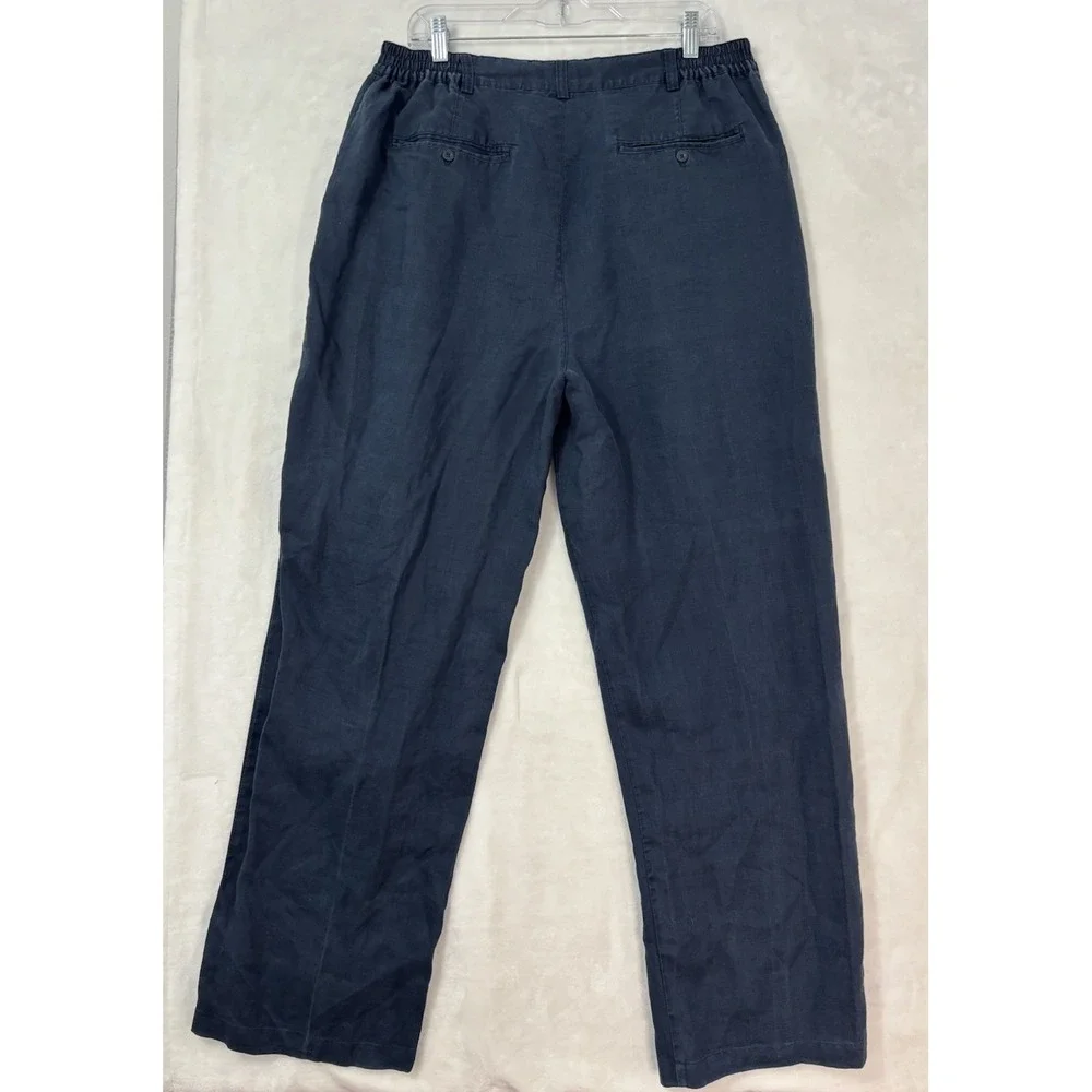 Godbody Collection Men's 100% Linen Pants Navy Blue Elastic Waist Size 34 0710